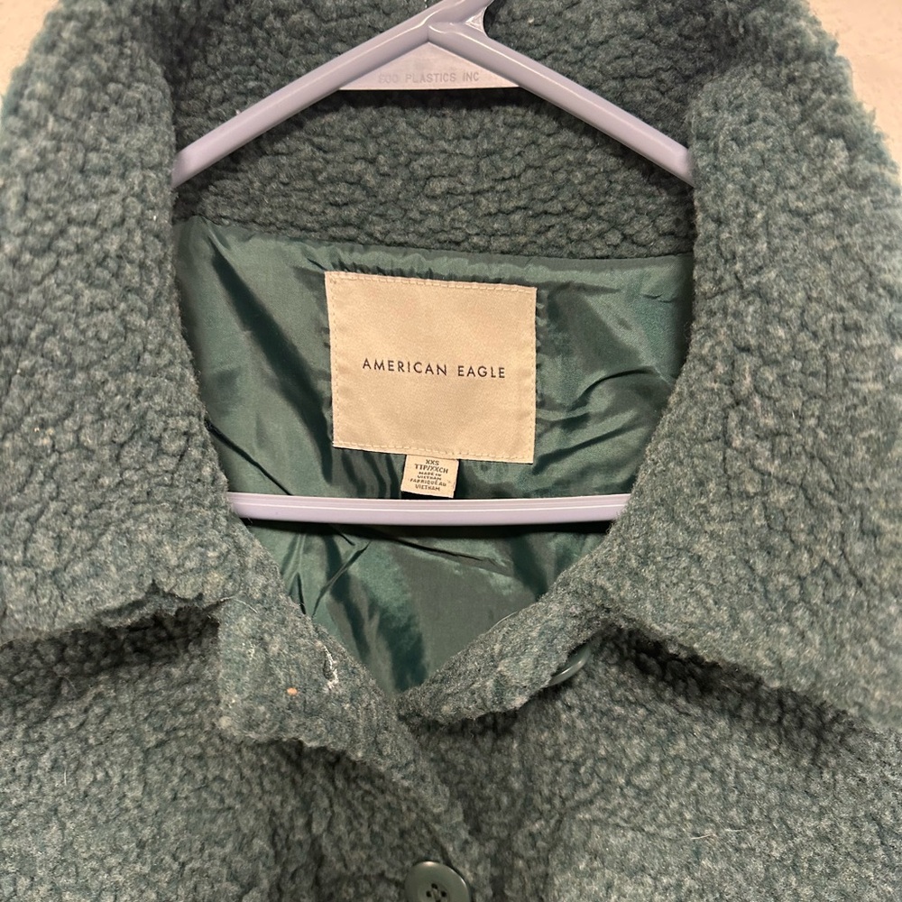 American Eagle Outfitters pine green earthy Sherpa Jacket size oversized XXS - Picture 2 of 4